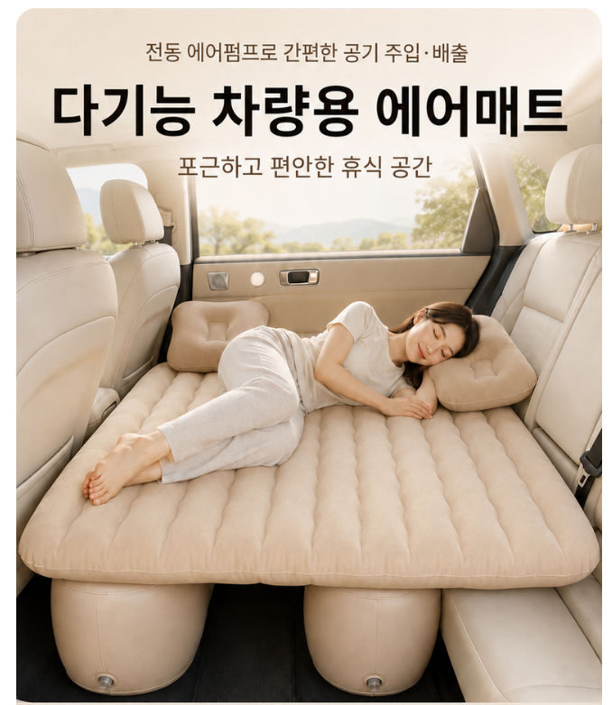 WHH 자동차 뒷좌석 에어매트 추천 차박 차량용 침대 전동펌프 세트
